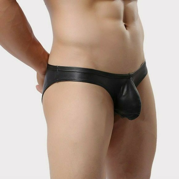 NEW MEN'S BLACK RUBBERIZED FABRIC, DEEP POUCH SWIM BRIEF SIZE XL, FITS: 36"-40" - Picture 3 of 8
